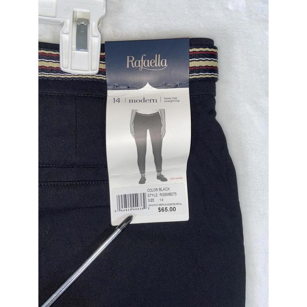 Rafaella Women's Black Pull On Soft Stretch Comfort Modern Pants 14 Waist 34 NWT